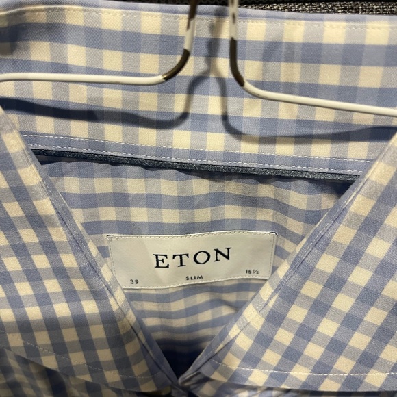 ETON men’s button down shirt - white with light blue checkers - size 15 1/2/39 - Picture 3 of 3
